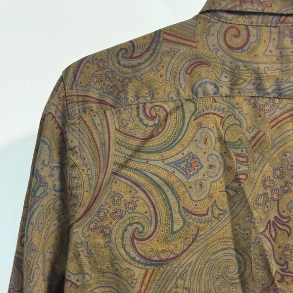 Lauren Ralph Lauren Paisley Cotton Button Down Shirt Brown Green M Heritage Prep - Picture 14 of 17
